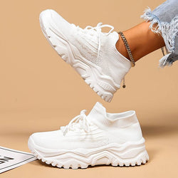 Sneakers Dam | Lättvikts Skor | Stickad & Andningsbar | Plattform & Halkfri