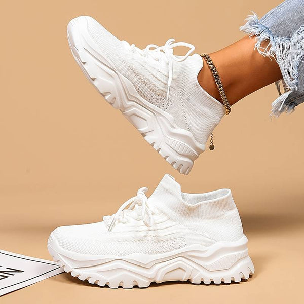 Sneakers Dam | Lättvikts Skor | Stickad & Andningsbar | Plattform & Halkfri