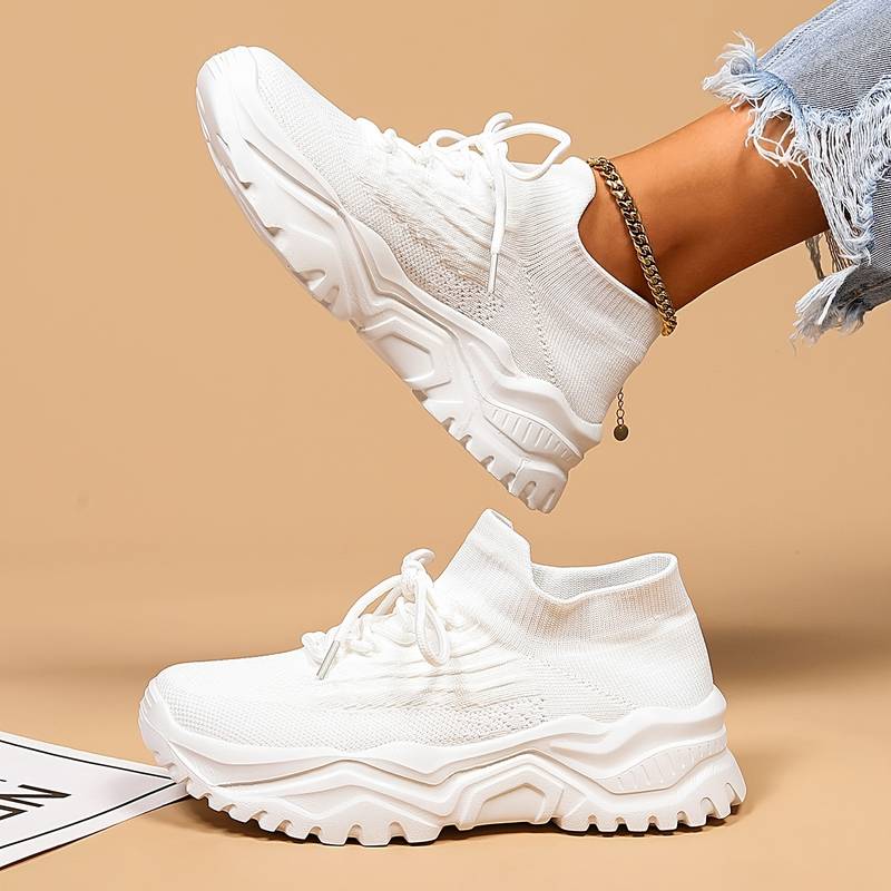 Sneakers Dam | Lättvikts Skor | Stickad & Andningsbar | Plattform & Halkfri