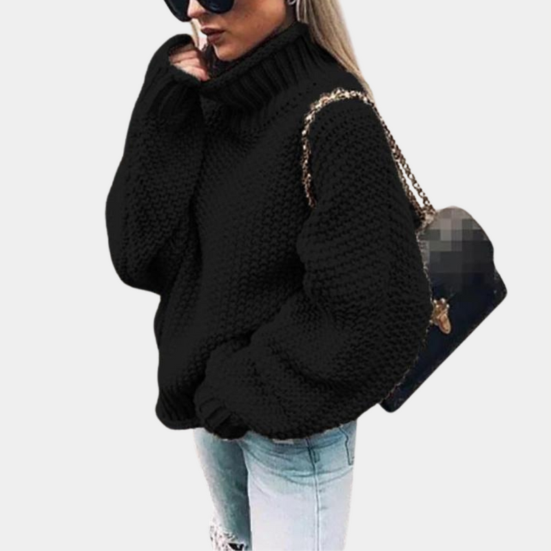 Damstickad Tröja | Oversize & Rullkrage | Varm & Trendig | Batwing-Ärmar
