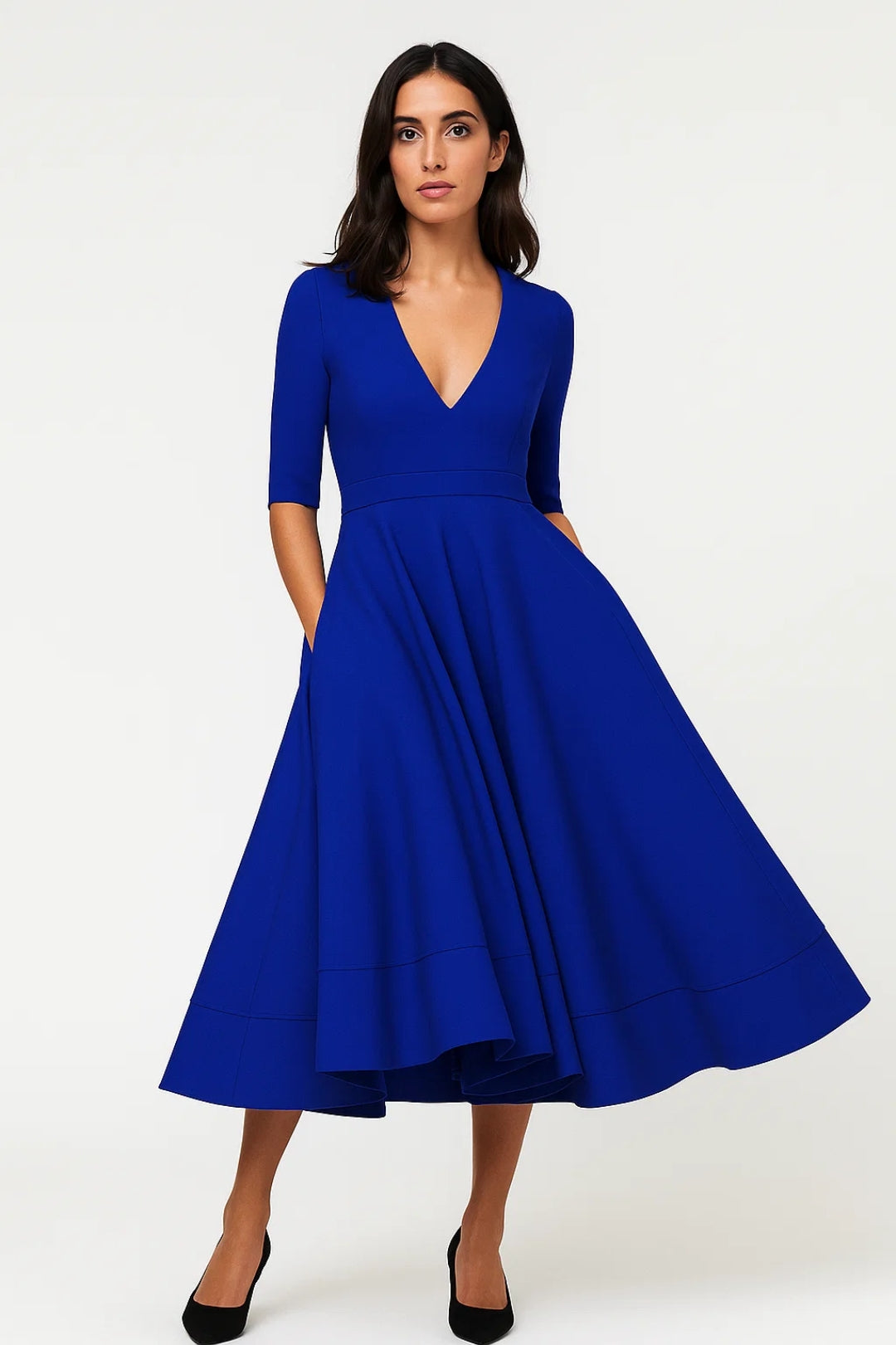 Dam Klänning | Elegant | V-ringad Halvlång Ärmar Midi | Sommar