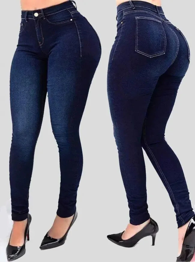 Smickrande Skinny Jeans med hög midja och stretch för damer i Classic Denim | Livia
