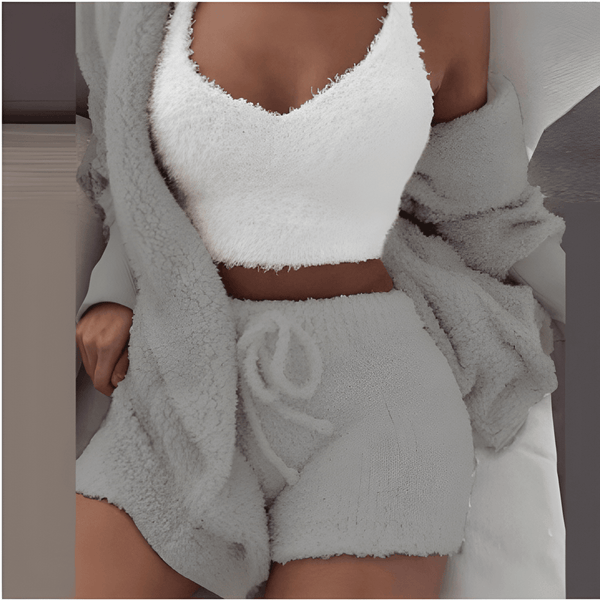 Stickat Loungewear Set för Dam | 3-delars Set | Varm Fleece Sherpa | Stilrent & Mysigt