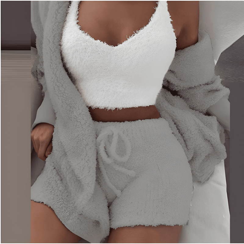 Stickat Loungewear Set för Dam | 3-delars Set | Varm Fleece Sherpa | Stilrent & Mysigt