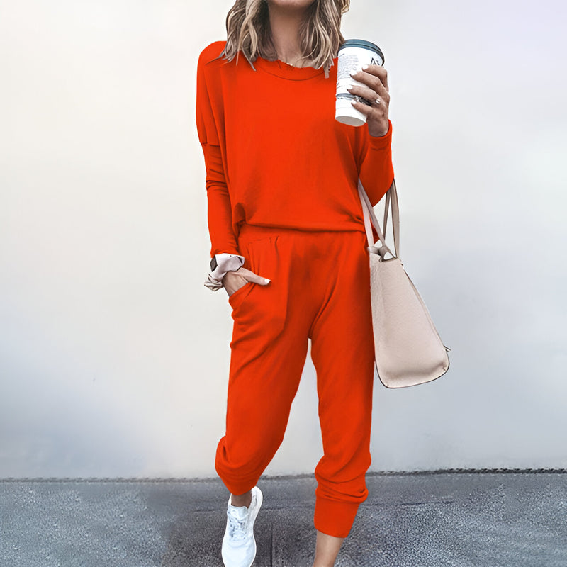 Kvinnor Pyjamas Set | Mjuk & Enfärgad | Långärmad Topp | Byxor med Dragsko