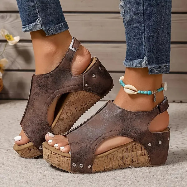 Sandal för kvinnor | Sommar & Vintage | Kilklack | Öppen tå & justerbar rem