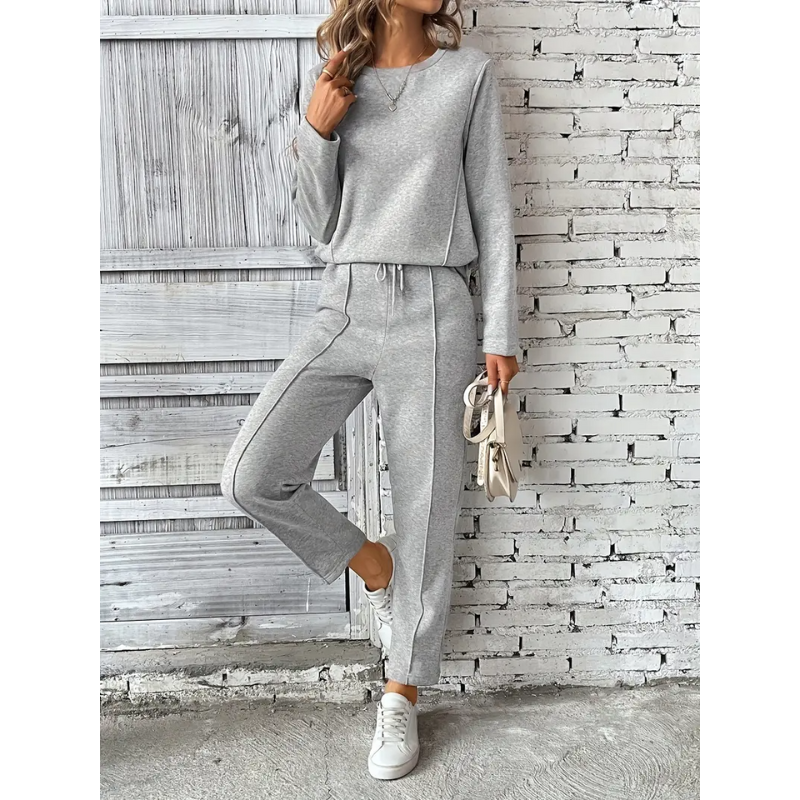 Dam Sportbyxor & Tröja Set | Enfärgad Outfit | Casual Kläder