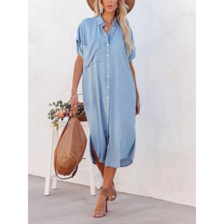 Denimklänning för kvinnor | Fladdermusärmar | Enkelt stilren | Djärv look