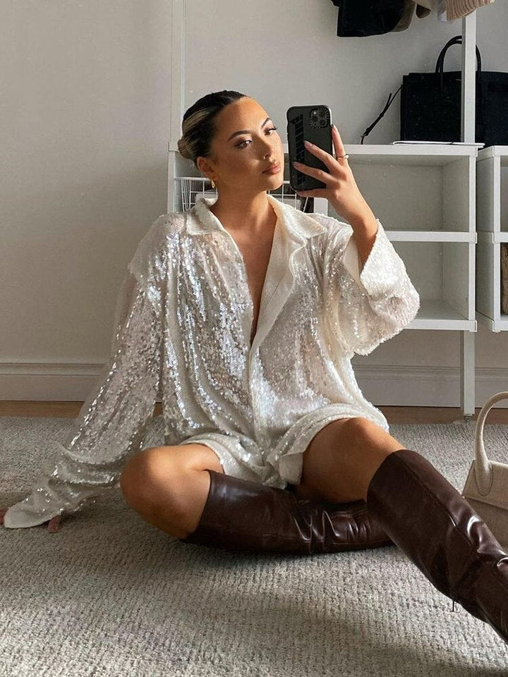 Blus för Kvinnor | Oversized Passform | Trendig & Bekväm | Glittrig Detalj