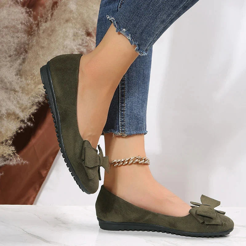 Ballerinaskor för kvinnor | Platt sula & Slip-on | Dekorativ rosett | Bekväma & snygga