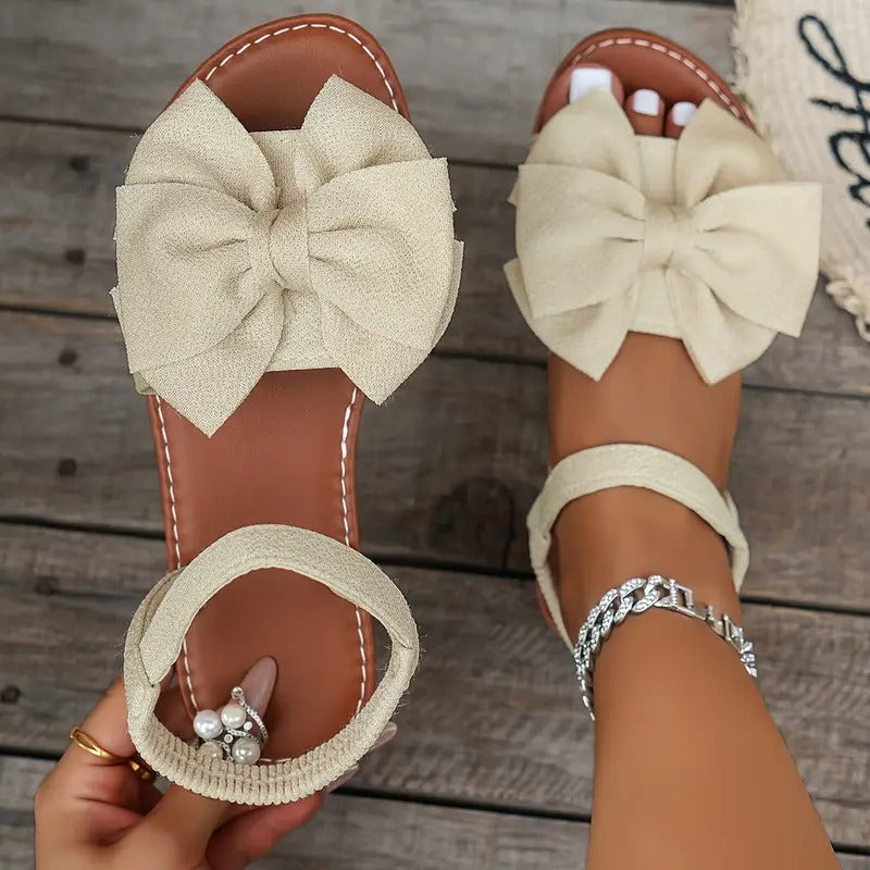 Damsandaler | Chica Slip-Ins med Rosett & Enkelband | Öppen Tå & Effen Design | Sommar & Strand
