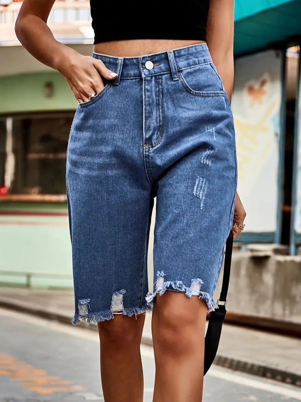 Damshorts | Hög Midja & Stretchdenim | Somrig & Bekväm | Trendig Vardagsstil