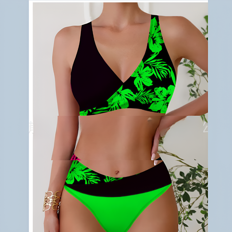 Kvinnor Bikini Set | Hög Midja | Blommigt Tryck | Tvådelad Baddräkt