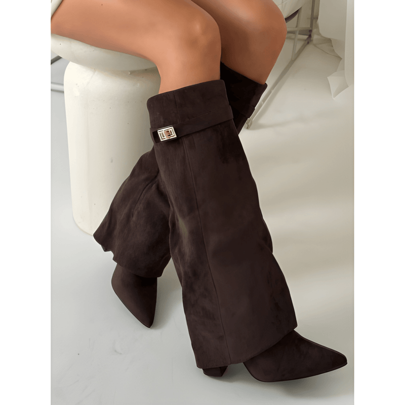 Skor Dam | Gulddetalj | Eleganta Knähöga Stövlar