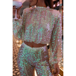 Dam Set i Två Delar | Elegant Passform med Polokrage | Stilrent & Bekvämt | Glittrig Festoutfit