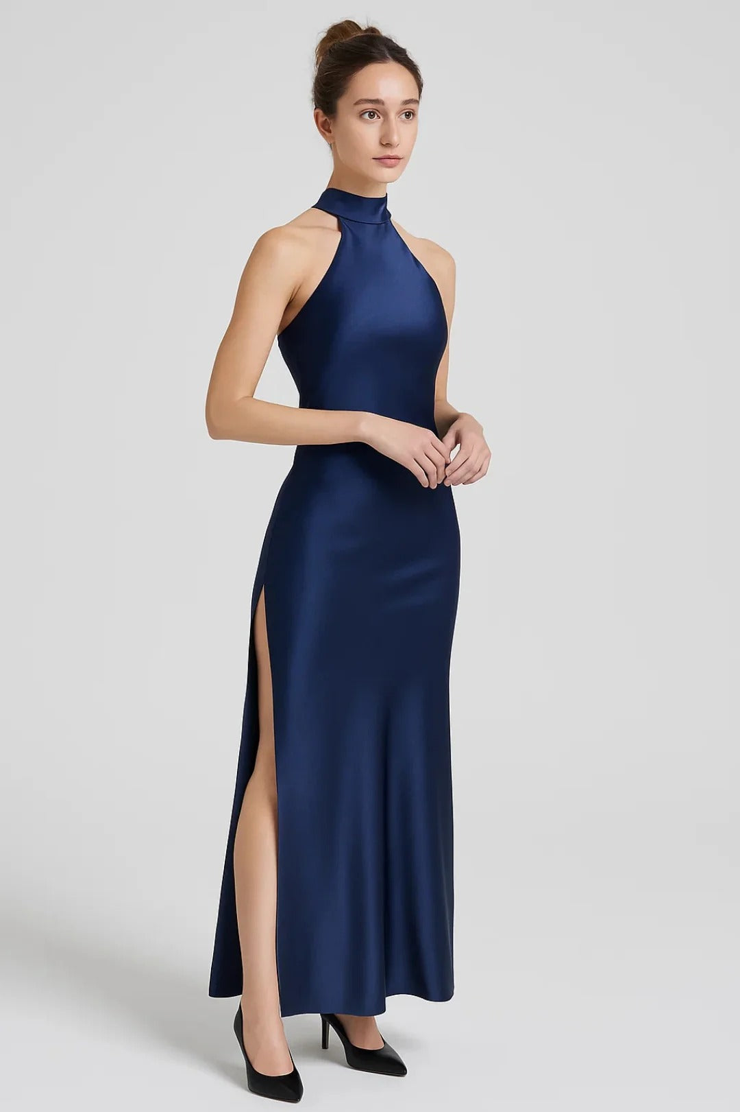 Dam Klänning | Elegant | Hög Hals Slimfit Slits | Sommar