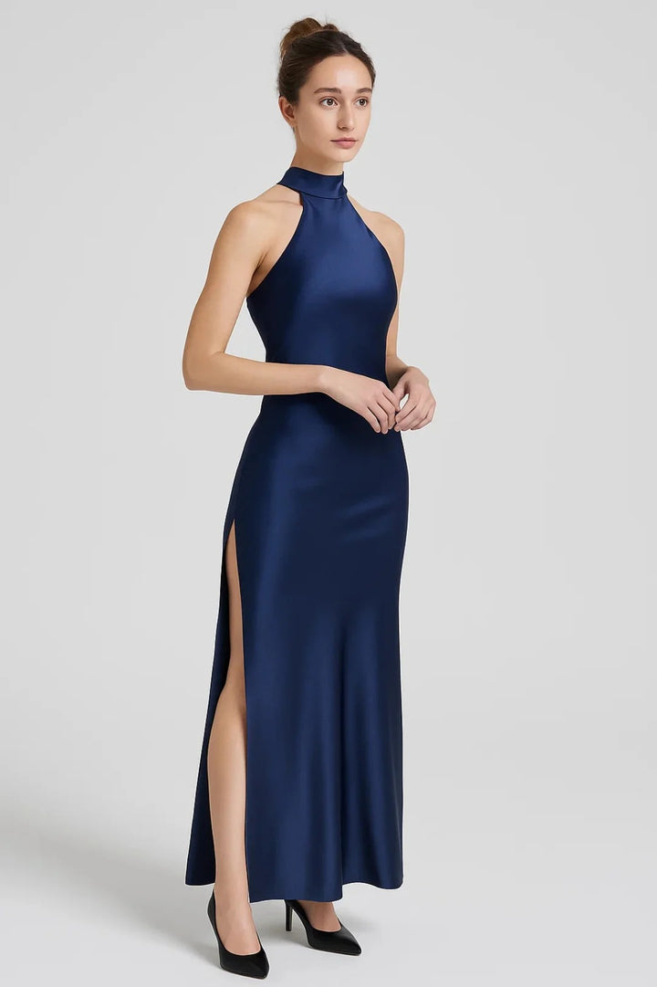 Dam Klänning | Elegant | Hög Hals Slimfit Slits | Sommar