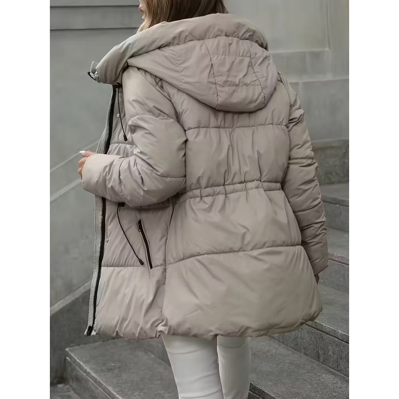 Vinterjacka Dam | Varm Jacka med Huva | Mid-Lång Casual Stil