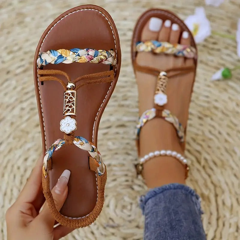 Flätade sandaler för kvinnor | Elastiska slip-on-sandaler | Lätta & halkfria | Bekväma
