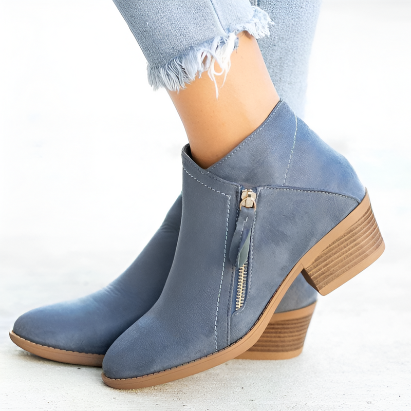 Dam Ankelboots | Retro Stil | Platåsula & Klack | Dragkedja i Sida