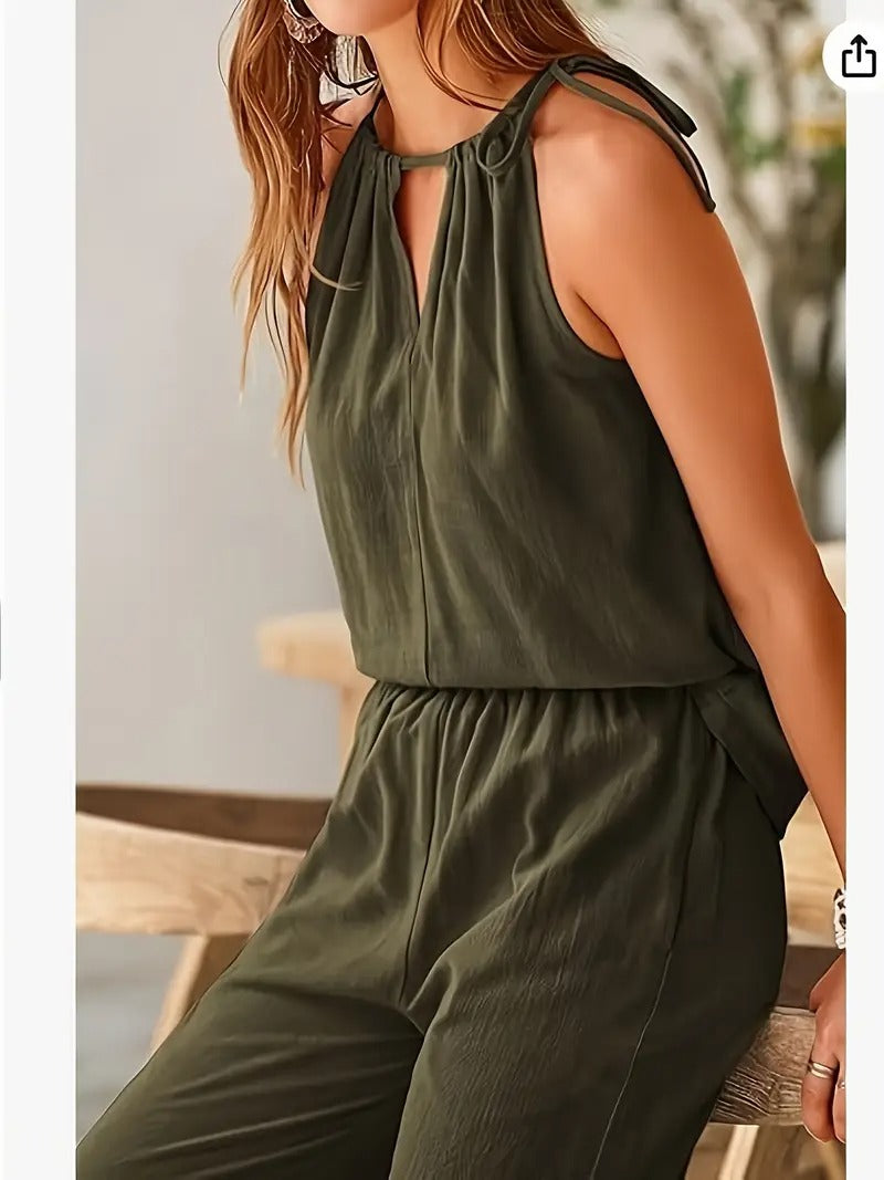 Damset | Ärmlös Topp & Vida Shorts | Enfärgad & Somrig | Lätt & Bekväm
