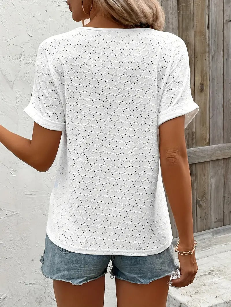 Dams T-shirt | Knoopversiering &amp; V-hals | Lätt &amp; Somrig Stil