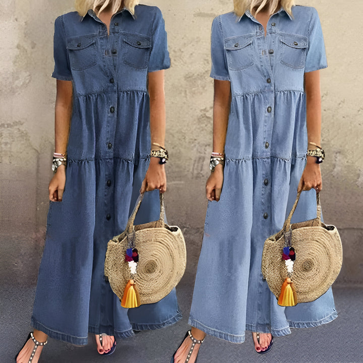 Kvinnor Klänning | Cowboy Stil | Lång &amp; Bekväm | Vintage Knappdesign
