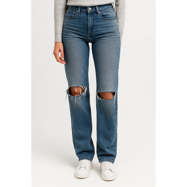 Damjeans | Hög midja med rivningar | Casual Kläder