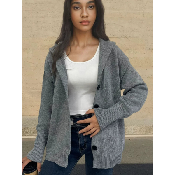 Dam Cardigan | Knäpp upp med huva | Stickad Tröja Dam