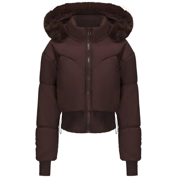 Vinterjacka Dam | Kort pufferjacka med pälshuva | Varm & Elegant