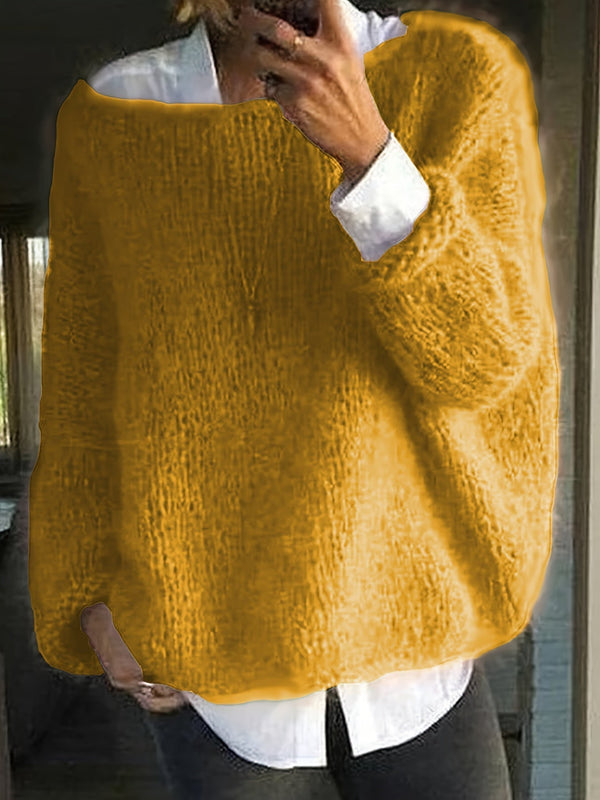Dam Stickad Tröja | Långärmad med Rund Hals | Lös Passform & Casual Stil