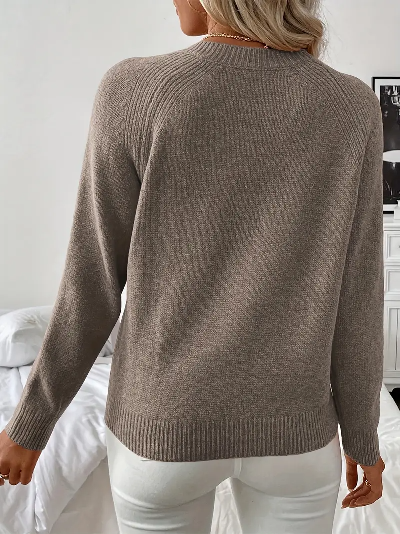 Stickad Tröja | Asymmetrisk Damtröja | Rundhals Casual