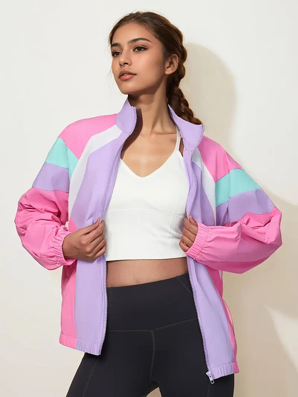 Vindjacka för kvinnor | Colour Block & Vindtät | Lätt sportjacka för utomhusaktiviteter
