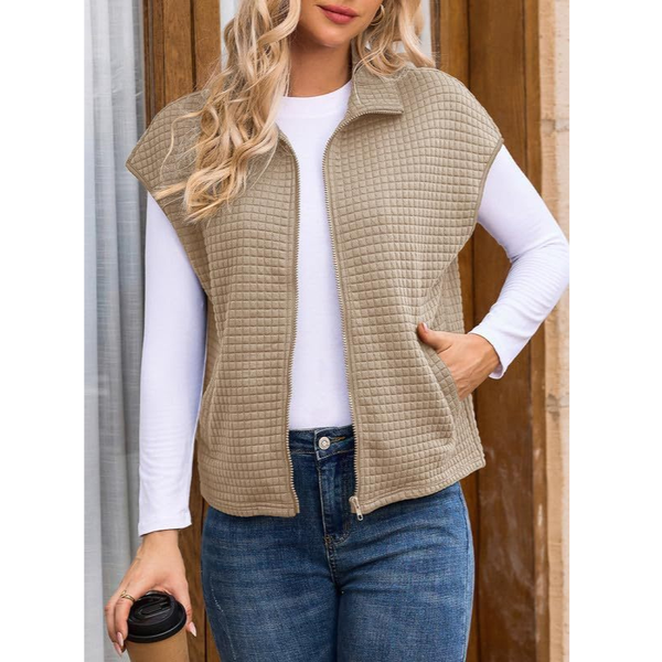 Quiltad Väst Dam | Bekväm och Trendig Passform | Stickad Tröja