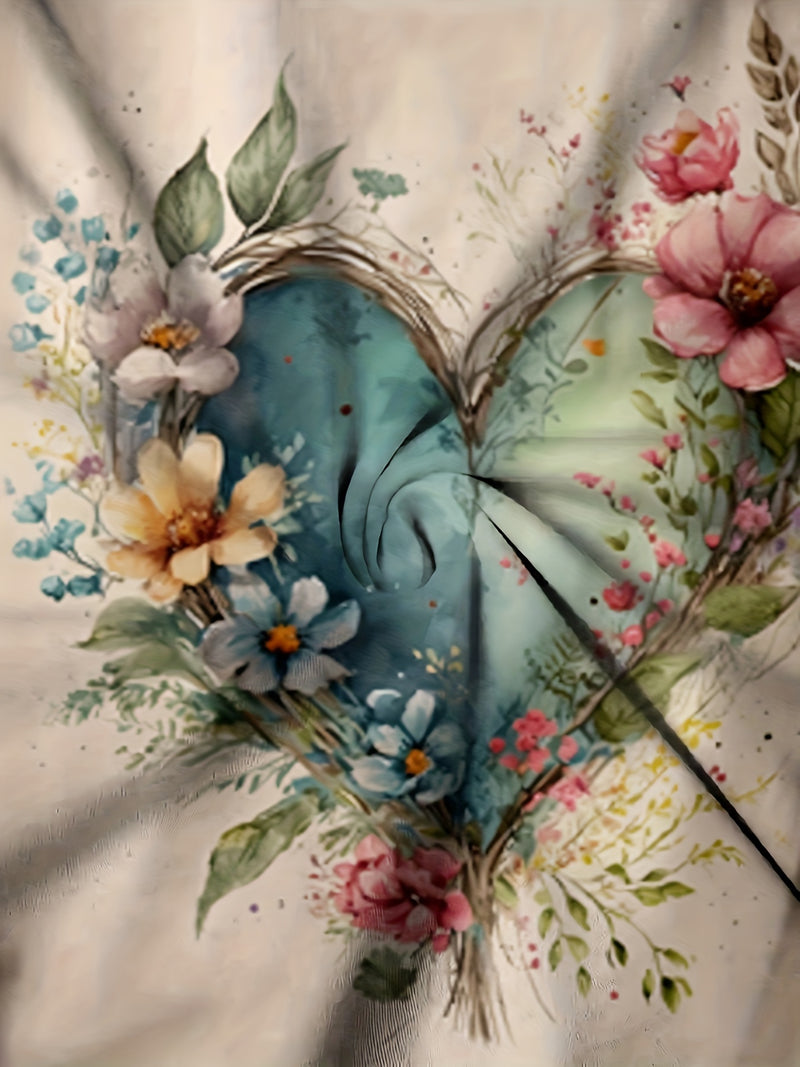 T-shirt med Blommor & Hjärta | Casual | Lätt & Somrig Stil