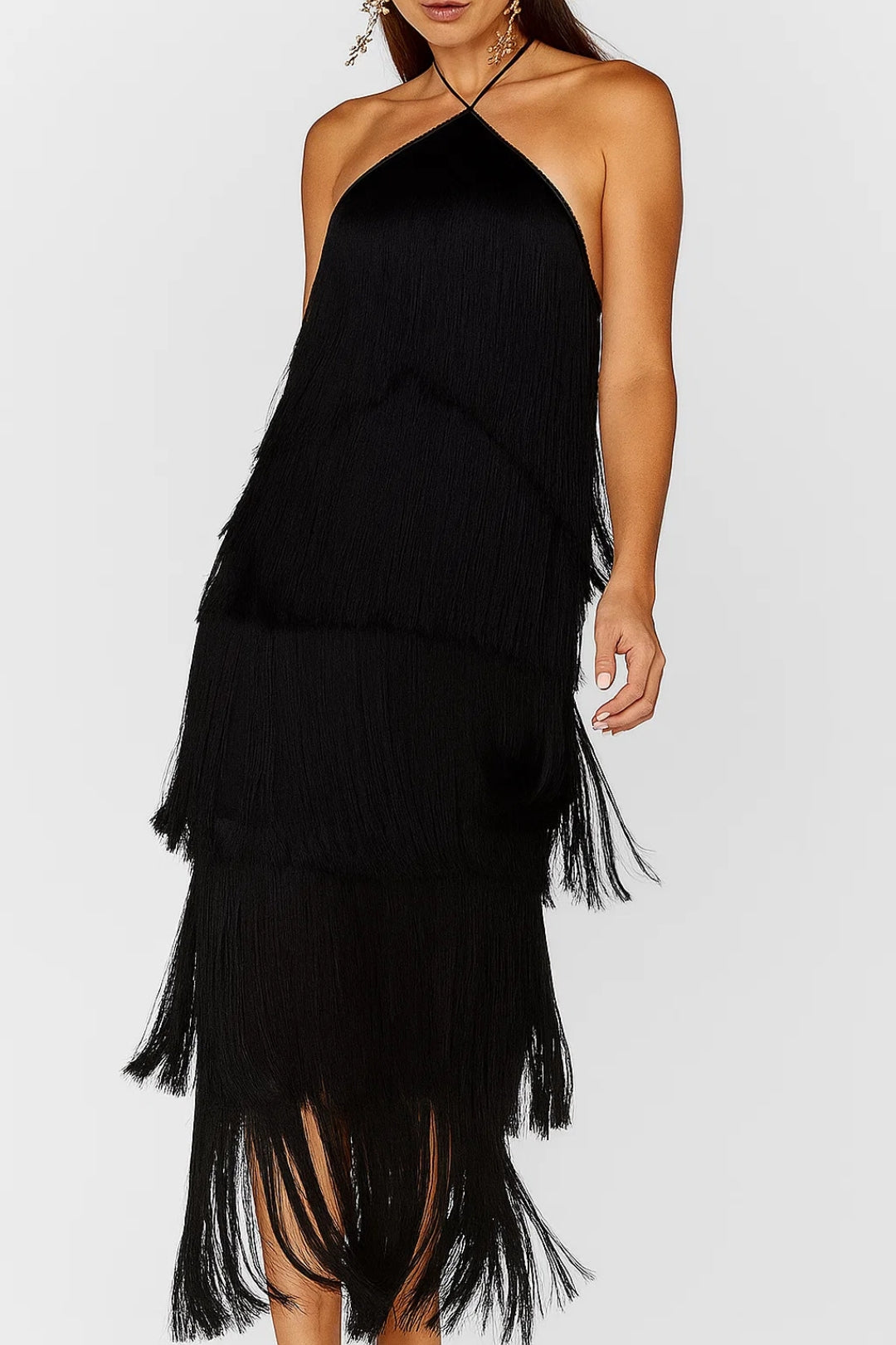 Dam Klänning | Elegant | Halterneck Fransar Maxi | Sommar