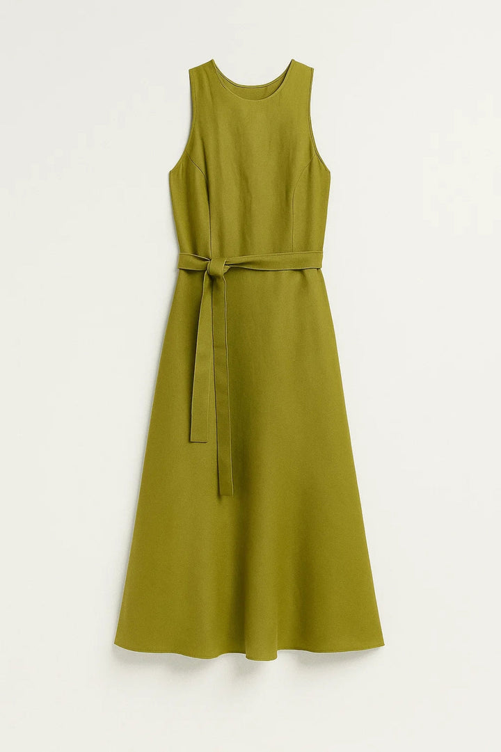 Dam Klänning | Midi Elegant | Ärmlös Met Midjeband | Sommar