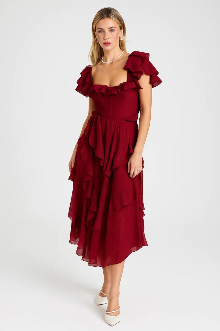 Dam Klänning | Elegant Flowy | Ruffle Details | Sommar