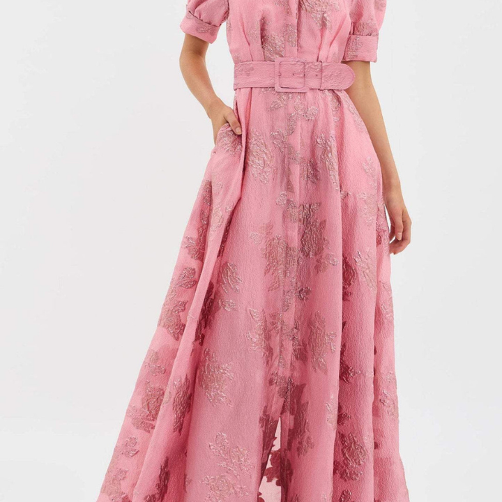 Klänning Maxi | Elegant Klänning | Puffärmar | Markerad Midja
