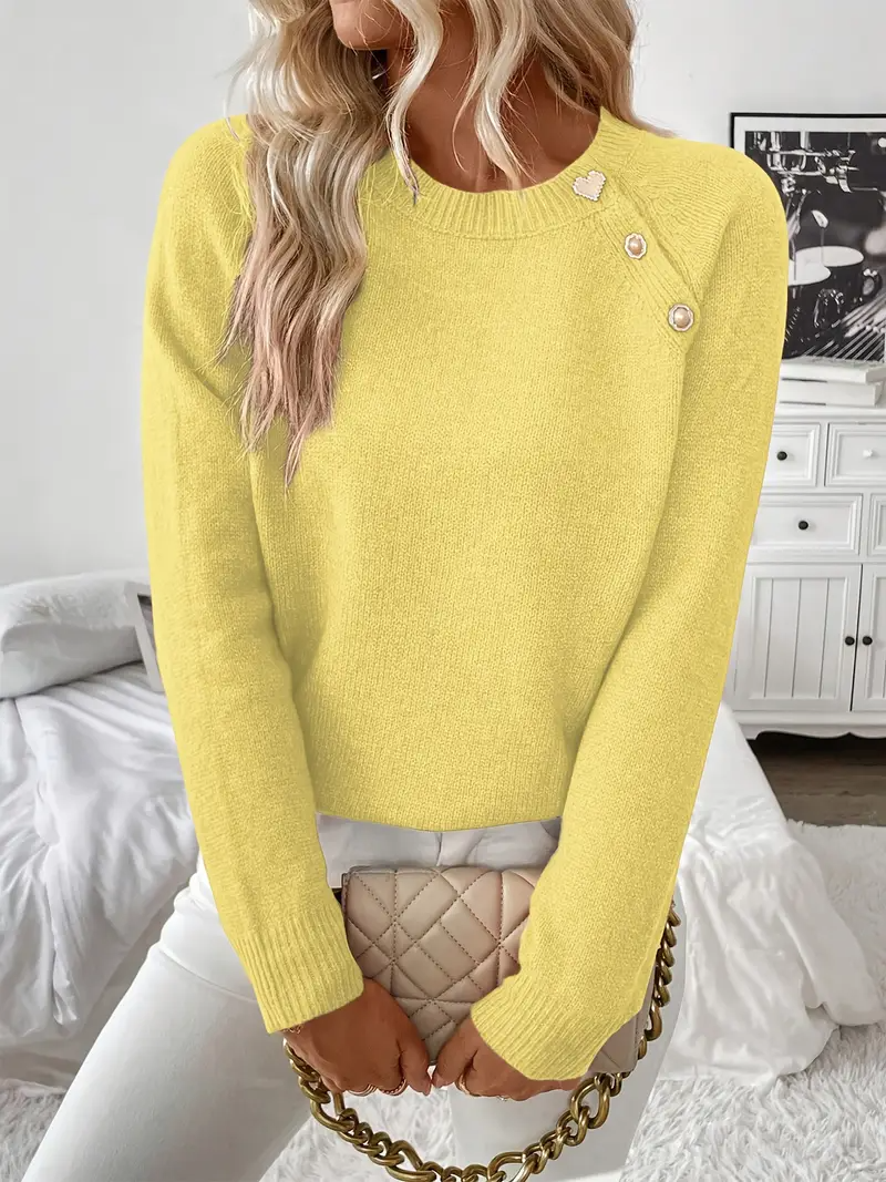 Stickad Tröja | Asymmetrisk Damtröja | Rundhals Casual
