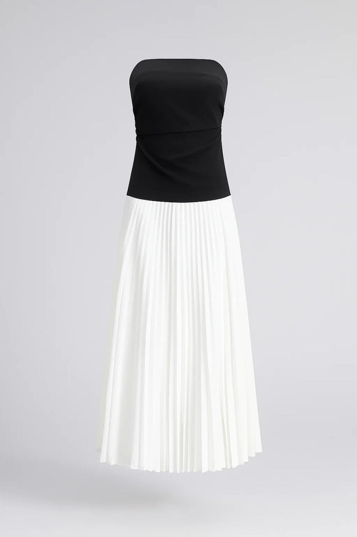 Dames Klänning | Elegant Strapless | Plisserad Kjol | Sommar