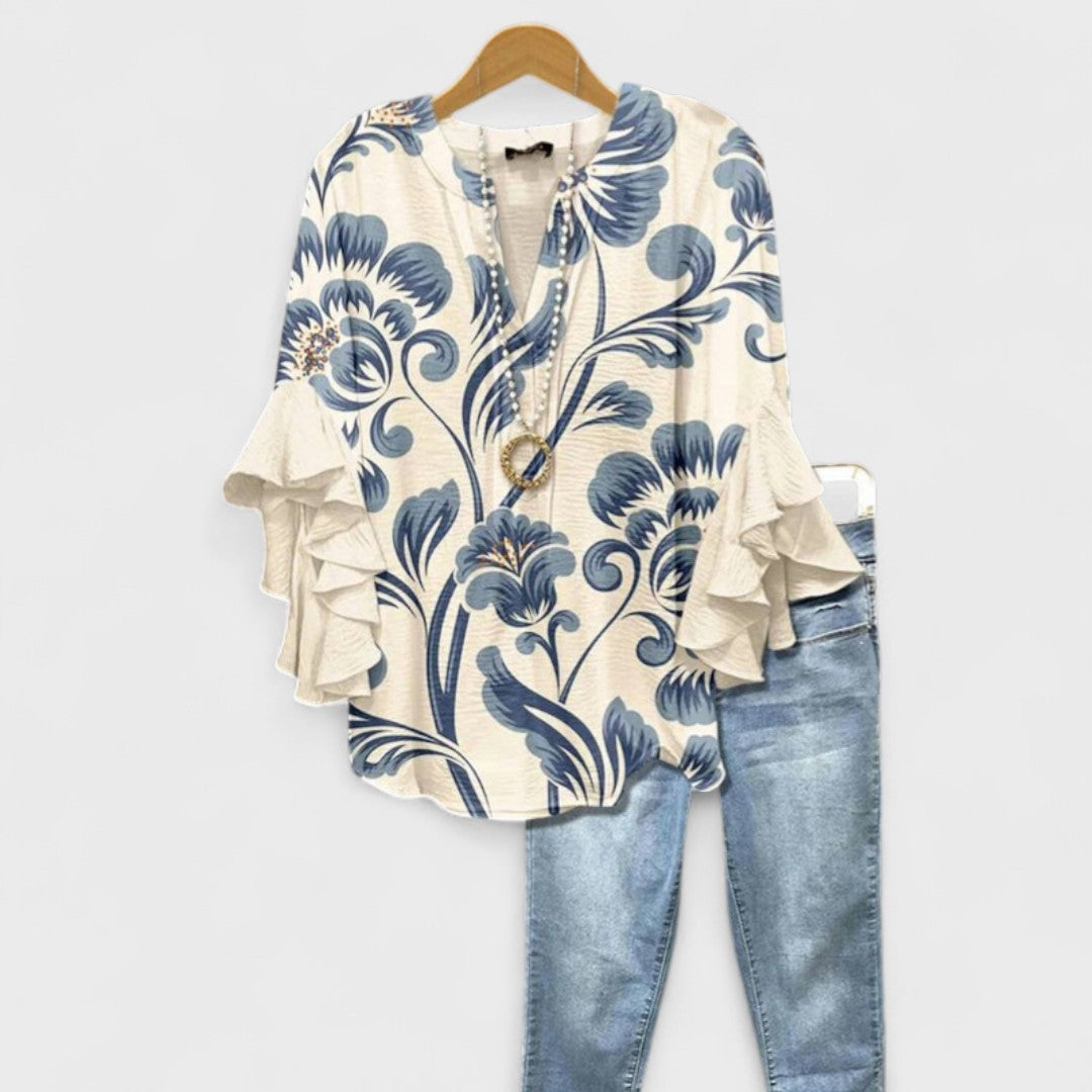 Dam Set | Blommig Blus | Volangärm | Sommar