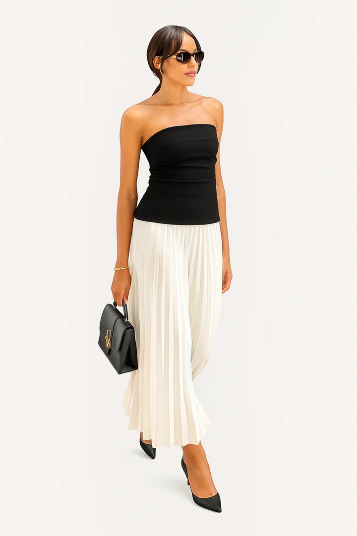 Dames Klänning | Elegant Strapless | Plisserad Kjol | Sommar