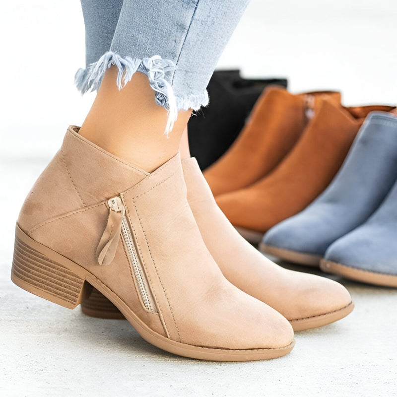 Dam Ankelboots | Retro Stil | Platåsula & Klack | Dragkedja i Sida