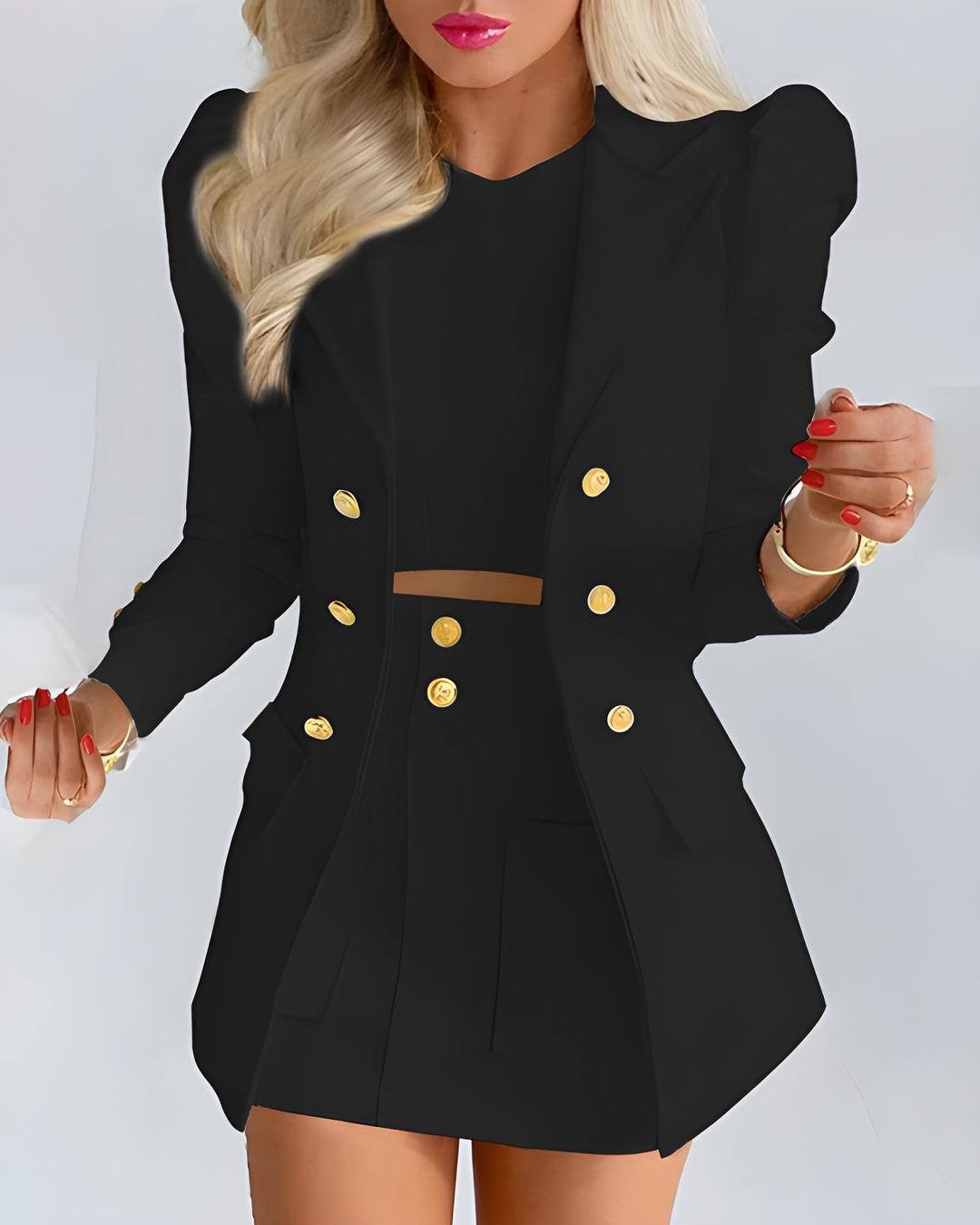 Damset | Tvådelat Blazerset med Kavaj &amp; Minikjol | Elegant Snitt &amp; Effen Design