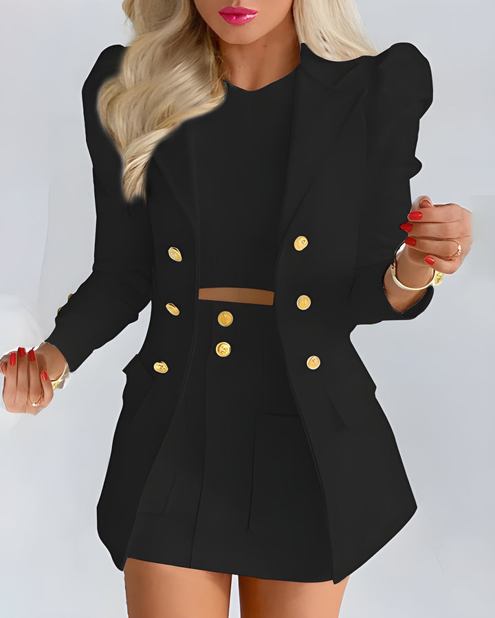 Damset | Tvådelat Blazerset med Kavaj &amp; Minikjol | Elegant Snitt &amp; Effen Design