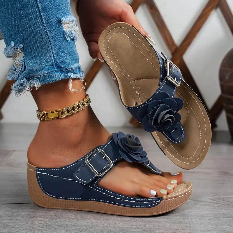 Dam Sandaler | Blommig Dekor & Justerbar Rem | Tjock Sula & Öppen Tå | Somrig & Bekväm