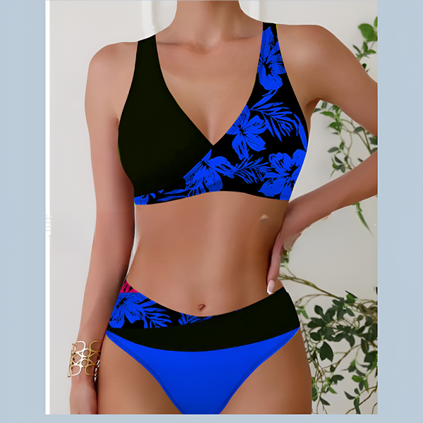 Kvinnor Bikini Set | Hög Midja | Blommigt Tryck | Tvådelad Baddräkt
