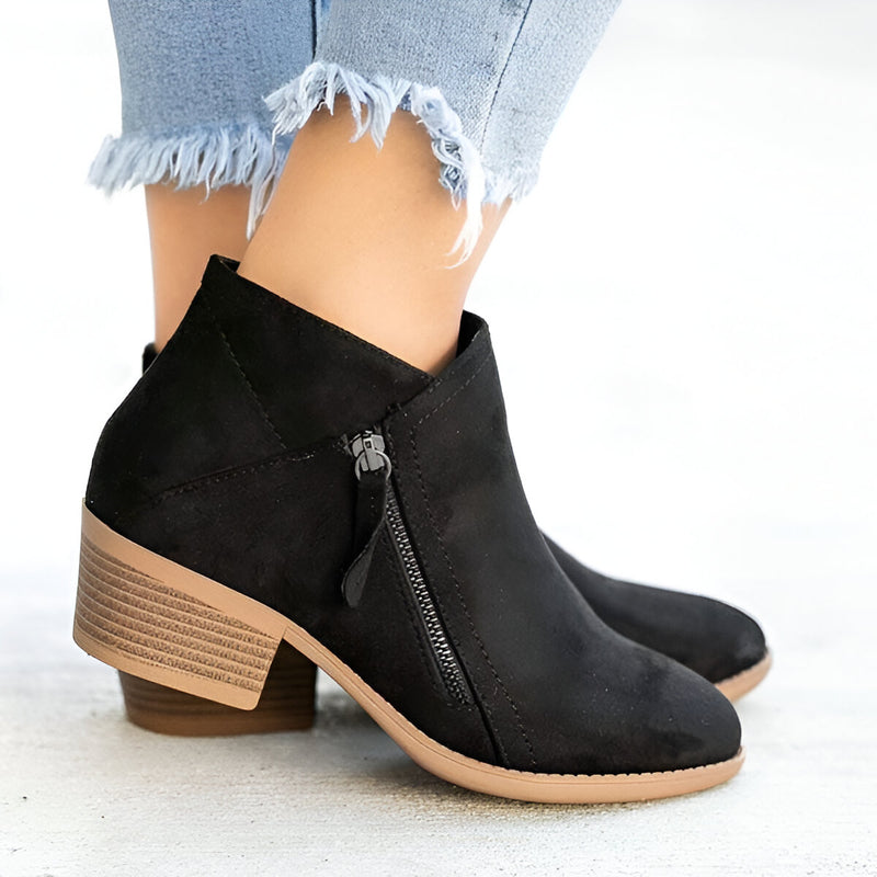 Dam Ankelboots | Retro Stil | Platåsula & Klack | Dragkedja i Sida