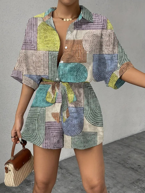 Romper för kvinnor | Vibrerande färgblock | Kortärmad sommarklänning | Elegant semesterlook